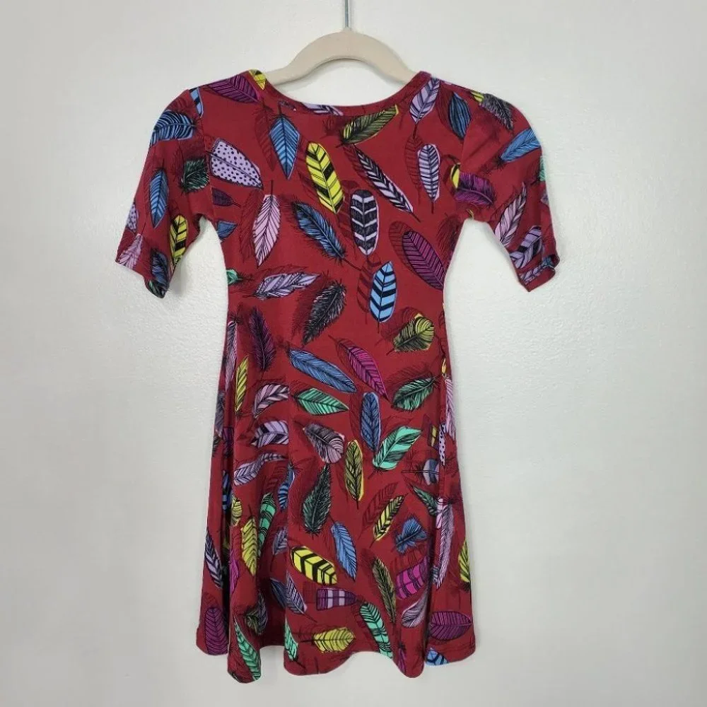 LuLaRoe Girl's Adeline Feather Print Girl's Dress Size 2